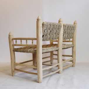 Moroccan vintage bench in wood and rope