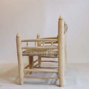 Moroccan vintage bench in wood and rope