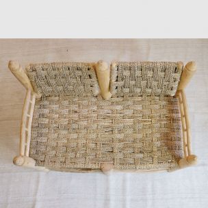 Moroccan vintage bench in wood and rope