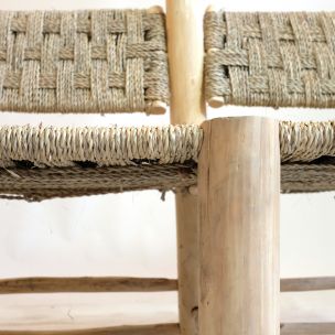 Moroccan vintage bench in wood and rope