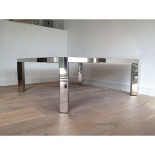 Table basse vintage en chrome et travertin, France 1970