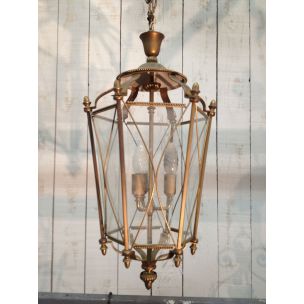 Vintage brass and glass lantern, France 1960