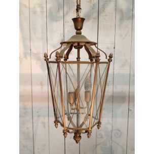 Vintage lantaarn van messing en glas, Frankrijk 1960