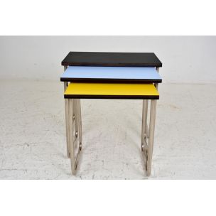 Vintage french nesting tables in melaminate and metal 1950