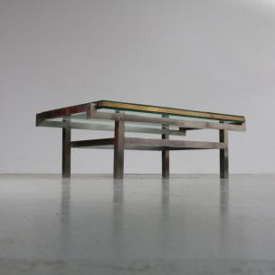 Vintage steel and brass coffee table, France 1960