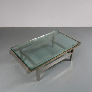 Vintage steel and brass coffee table, France 1960