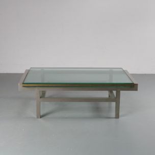 Vintage steel and brass coffee table, France 1960