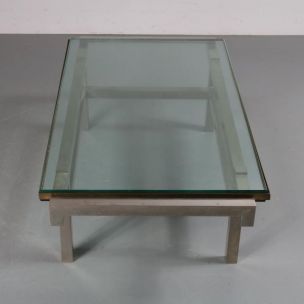 Vintage steel and brass coffee table, France 1960