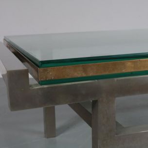 Vintage steel and brass coffee table, France 1960