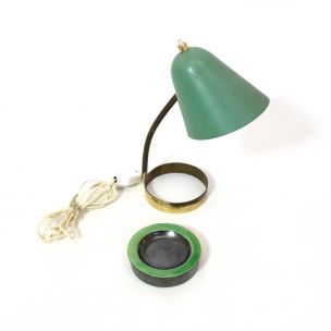 Lampe vintage vert d’eau et vide poche en céramique 1950