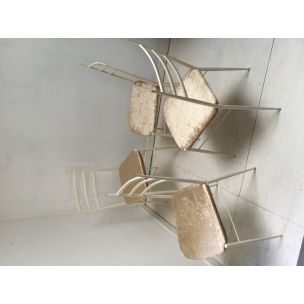 Suite de 4 chaises vintage italiennes blanches de Gio Ponti en fer et laiton