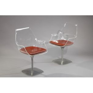 Pair of vintage armchairs swivelling in lucite 1970s 