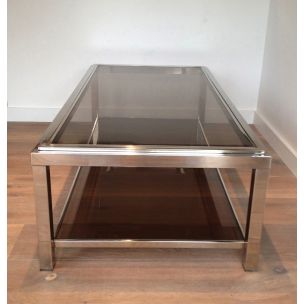 Table basse vintage rectangulaire en chrome, 1970