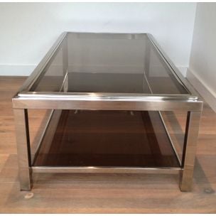 Table basse vintage rectangulaire en chrome, 1970