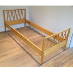 Vintage bed in light wood France 1940s