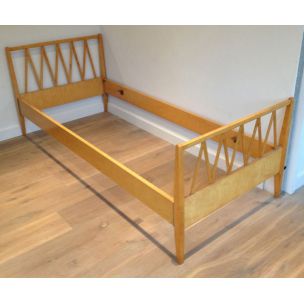 Vintage bed in light wood France 1940s