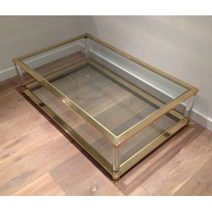 Vintage brass and plexiglass coffee table, 1970