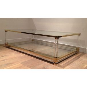 Vintage brass and plexiglass coffee table, 1970