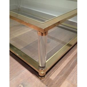 Vintage brass and plexiglass coffee table, 1970