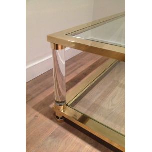 Vintage brass and plexiglass coffee table, 1970