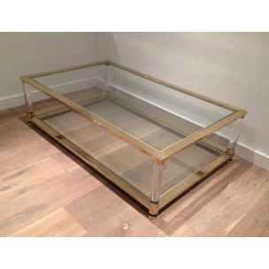 Vintage brass and plexiglass coffee table, 1970