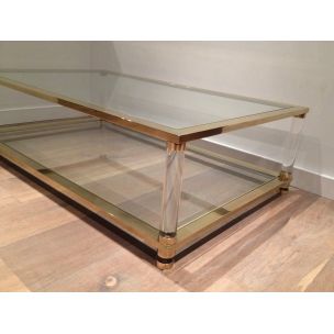 Table basse vintage en laiton et plexiglass, 1970