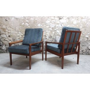 Pair of vintage armchairs in solid teak 1960s 