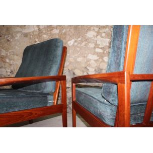 Paire de fauteuils vintage en teck massif 1960s