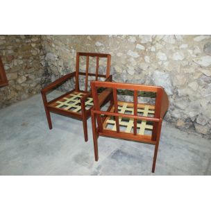 Pair of vintage armchairs in solid teak 1960s 