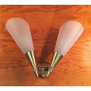 Pair of vintage brass and plastic sconces, 1970