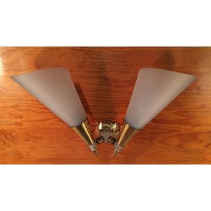 Pair of vintage brass and plastic sconces, 1970