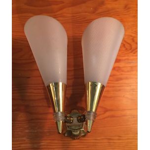 Pair of vintage brass and plastic sconces, 1970