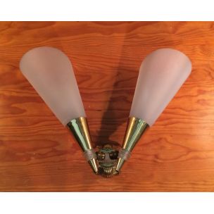 Pair of vintage brass and plastic sconces, 1970