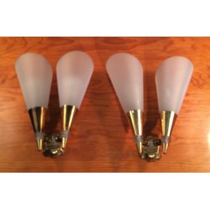 Pair of vintage brass and plastic sconces, 1970