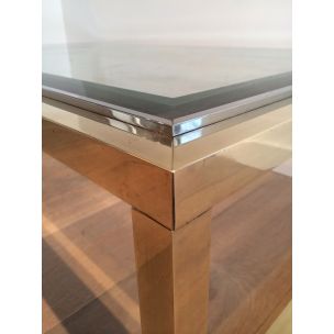 Table basse vintage en laiton et chrome, 1970