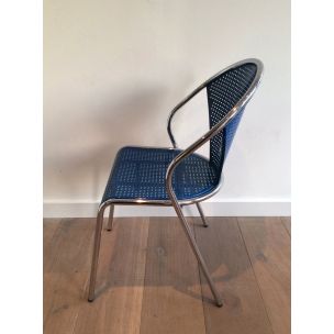 Set van 4 vintage chromen stoelen met geperforeerde metalen zittingen 1980