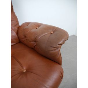 Vintage german lounge chair and ottoman in brown leather 1960s