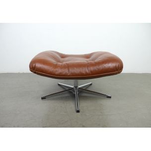 Vintage german lounge chair and ottoman in brown leather 1960s