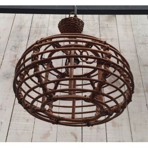 Vintage hanging lamp in rattan 1950s 