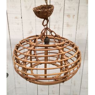 Vintage hanging lamp in rattan 1950s 