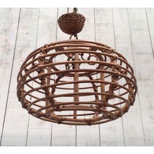 Vintage hanging lamp in rattan 1950s 