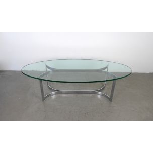 Table basse vintage ovale en verre avec un cadre chromé, Allemagne, années 70