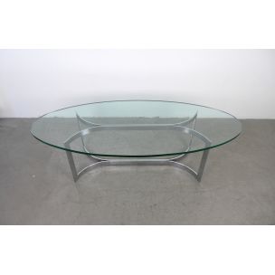 Vintage coffee table oval glass with chrome frame, Germany, 1970s