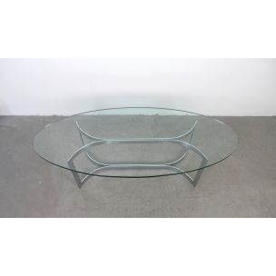 Table basse vintage ovale en verre avec un cadre chromé, Allemagne, années 70