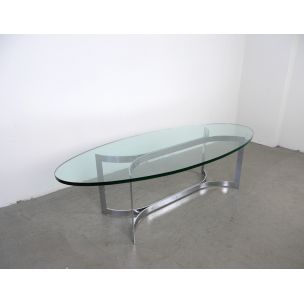 Vintage coffee table oval glass with chrome frame, Germany, 1970s