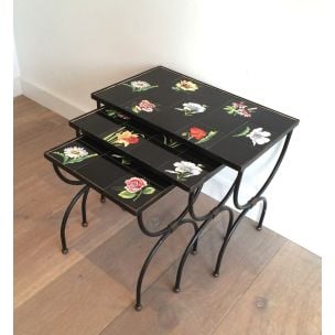 Vintage ceramic and metal nesting tables, 1950