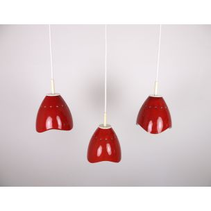 Set of 3 vintage hanging lamps red ceramic Germany 1950s