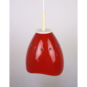 Ensemble de 3 suspensions vintage céramique rouge Allemagne 1950s