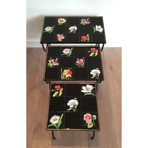 Vintage nesting tables in ceramic and metal 1950s 