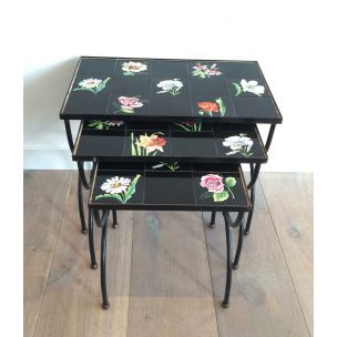 Vintage nesting tables in ceramic and metal 1950s 